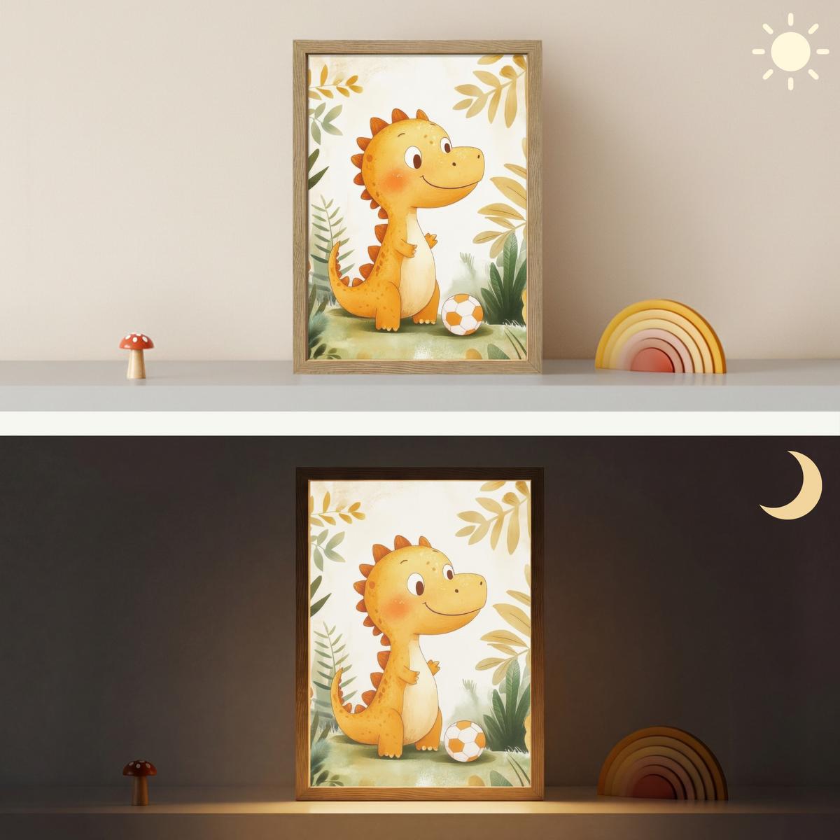 WANDLEUCHTE MIT AKKU Dino - Fußball - Orange 30x40 cm - Beige, Holzwerkstoff (30/40/8cm) - OnlyWow