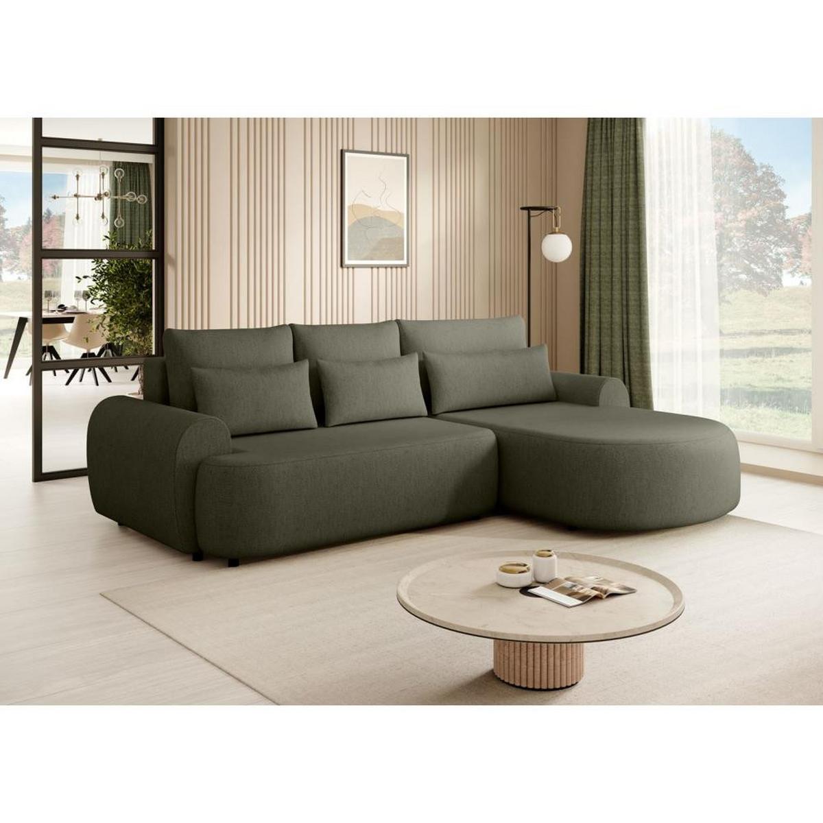 ECKSCHLAFSOFA Olivio L Olivgrün - Schwarz/Olivgrün, Kunststoff/Textil (266/170cm) - Beautysofa
