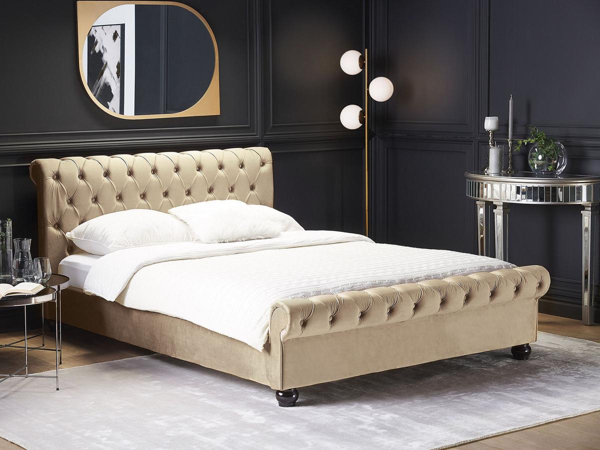 POLSTERBETT 160/200cm Beige Avallon - Beige, Textil (160/200cm) - Beliani