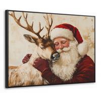 LEINWAND Bilder mit Rahmen - Weihnachtsmann - Rentier - Weihnachten - 70x50 - Rotbraun, Textil (70/50cm) - MuchoWow