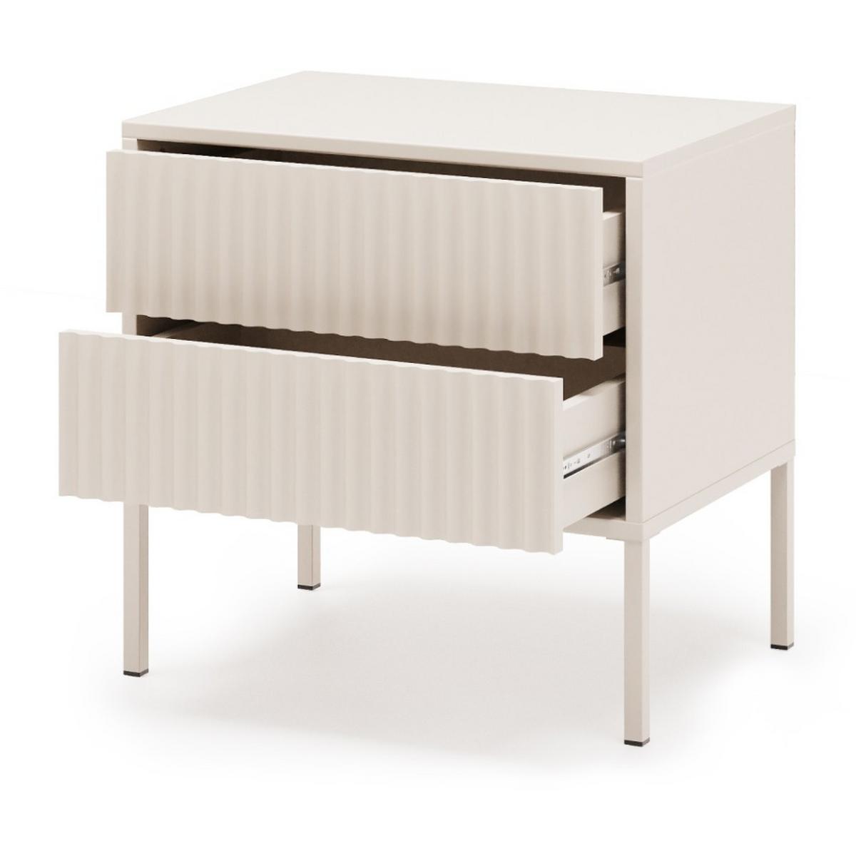 NACHTTISCH Noto mit 2 Schubladen und geriffelten Fronten, 54 cm - Kaschmir, Holzwerkstoff (54/38/53cm) - Beautysofa