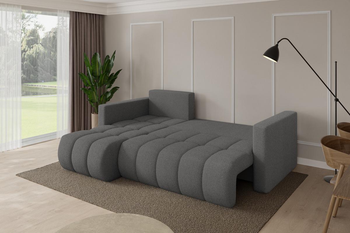 ECKSOFA mit Schlaffunktion Ottomane Links GARD-L 226x146x85 Grau Bouclé - Schieferfarben/Schwarz, Holzwerkstoff/Kunststoff (226/146cm) - ALTDECOR