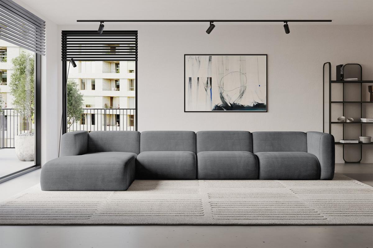 ECKSOFA Ottomane Links MIRA-L3 409x179x70 Dunkelgrau Cord - Dunkelgrau/Graphitfarben, Holzwerkstoff/Kunststoff (409/179cm) - ALTDECOR