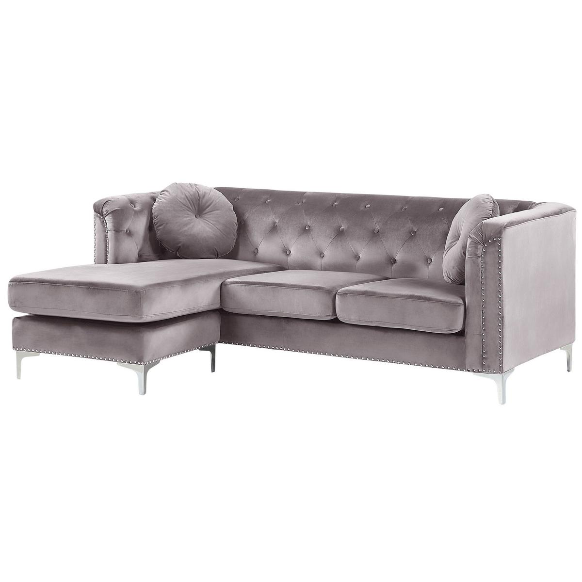 ECKSOFA Samtstoff Grau linksseitig Flen - Grau, Textil (212/145cm) - Beliani