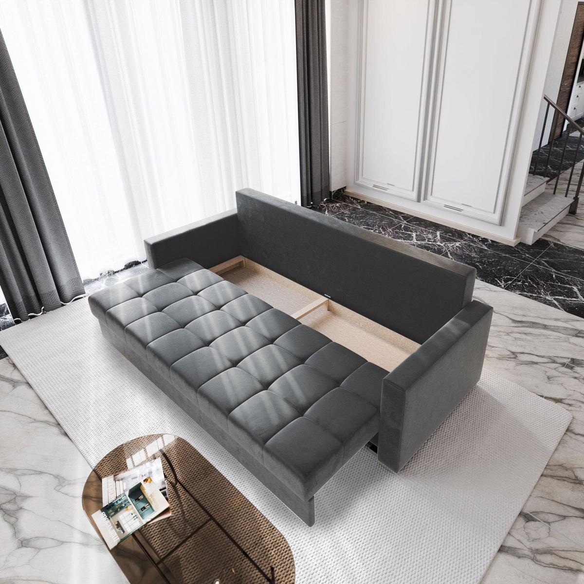BETTSOFA SIRO Hellgrau Plüsch-Stoff mit Schlaffunktion - Hellgrau, Textil (222/83/86cm) - MASSENO