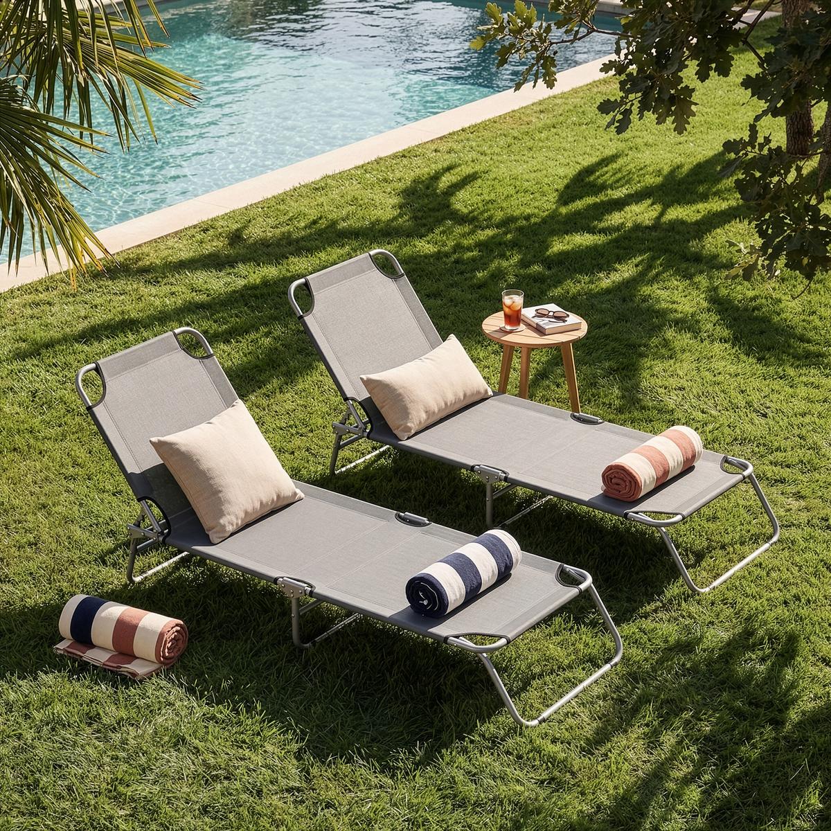 SONNENLIEGE-SET 2 TLG. Carcao - Dunkelgrau, Textil/Metall (186/24/55cm) - casa.pro