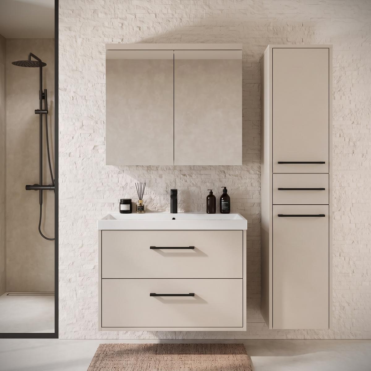 BADMÖBEL-SET Florence 3 Teile Cashmere - 80 x 40 x 51 cm - Kaschmir, Holz (80/54/46cm) - Badplaats