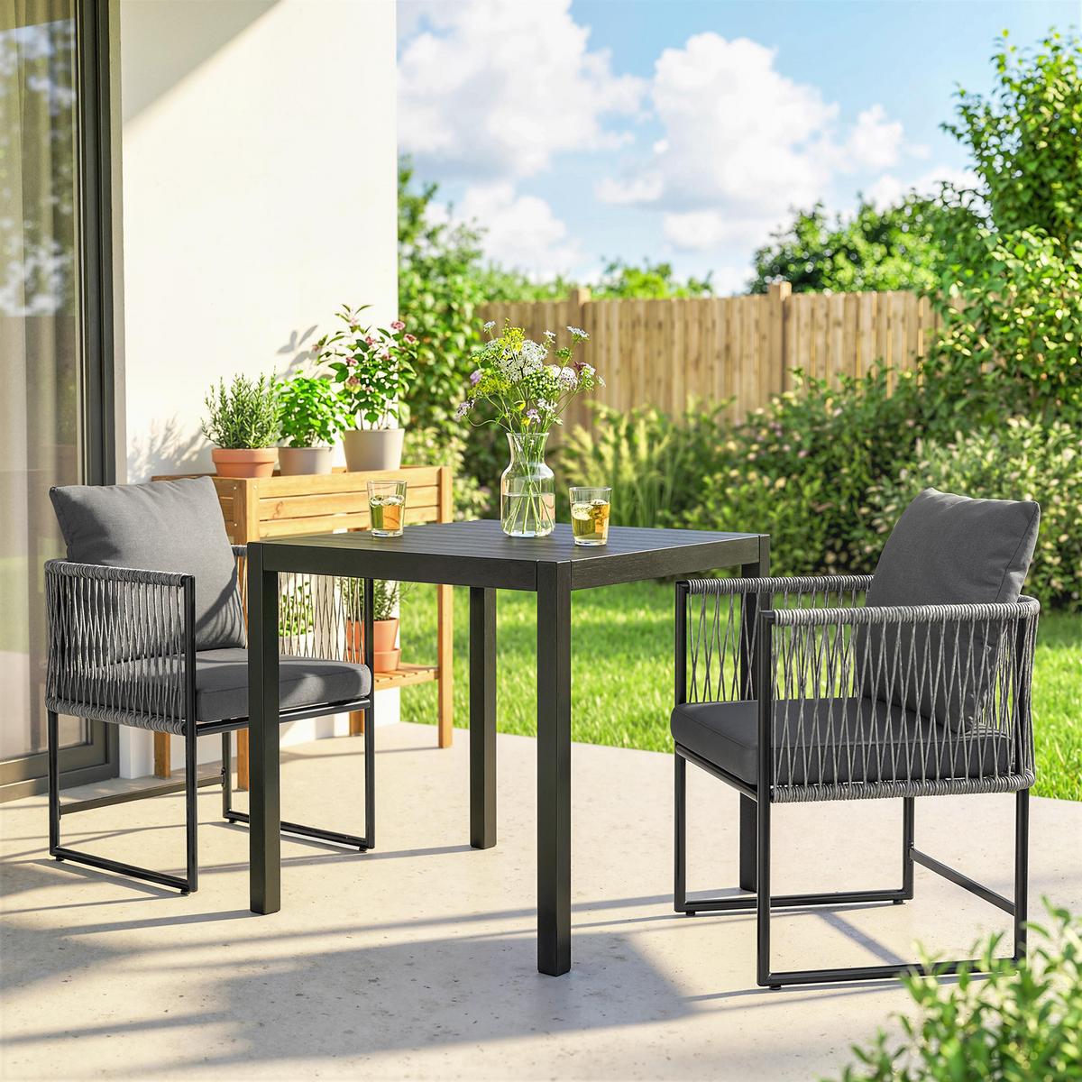 GARTENSTÜHLE 2er Set Stahl PE-Rattan Dunkelgrau - Dunkelgrau, Metall (52/66/52cm) - Outsunny