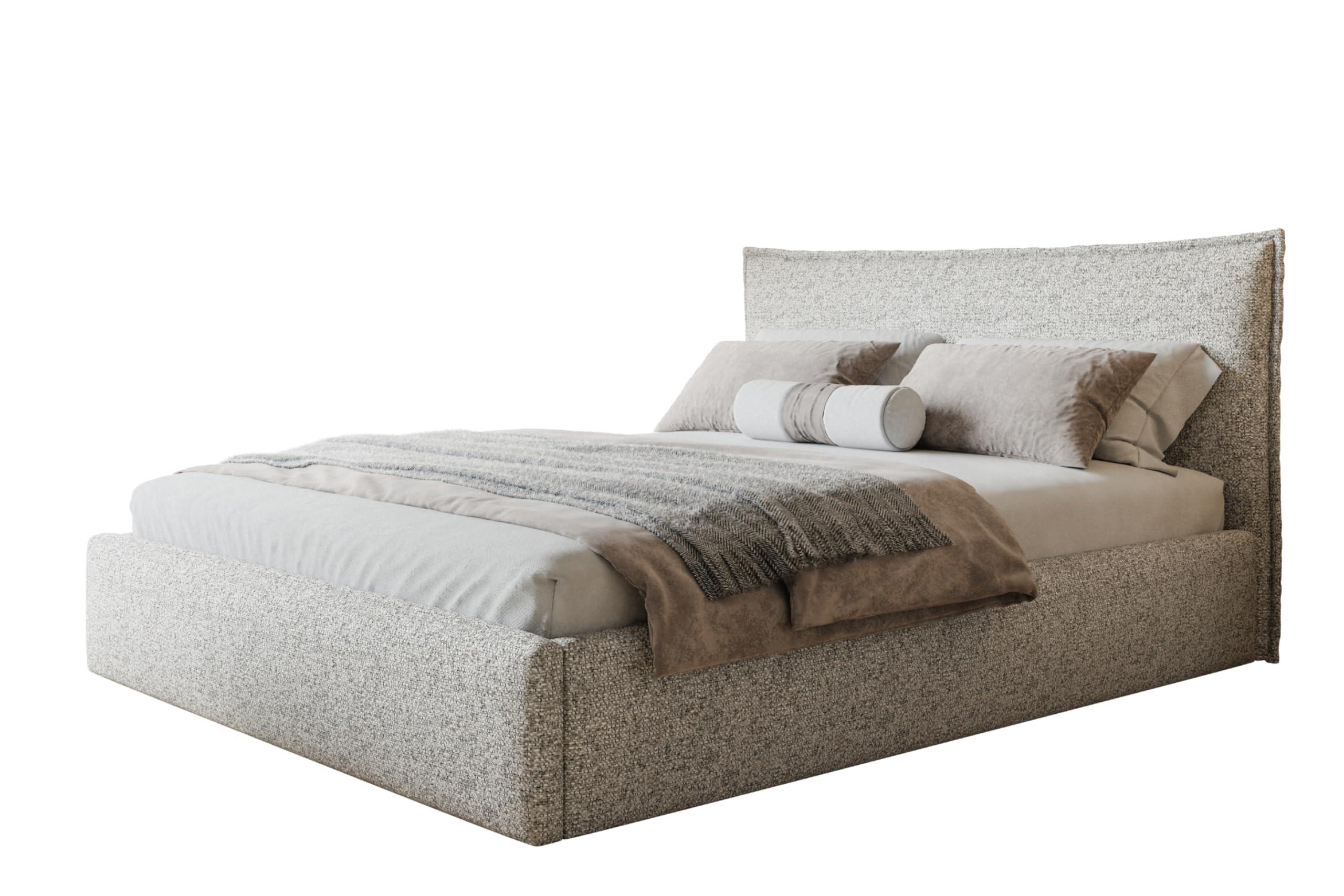 BETT 200x200 - Polsterbett mit Bettkasten und Metallrahmen - Modern Betten - Eleganter Puente-Stoff - Kollektion Rimini - Beige Melange - Beige, Holz/Textil (200/200cm) - Alpi-Möbel