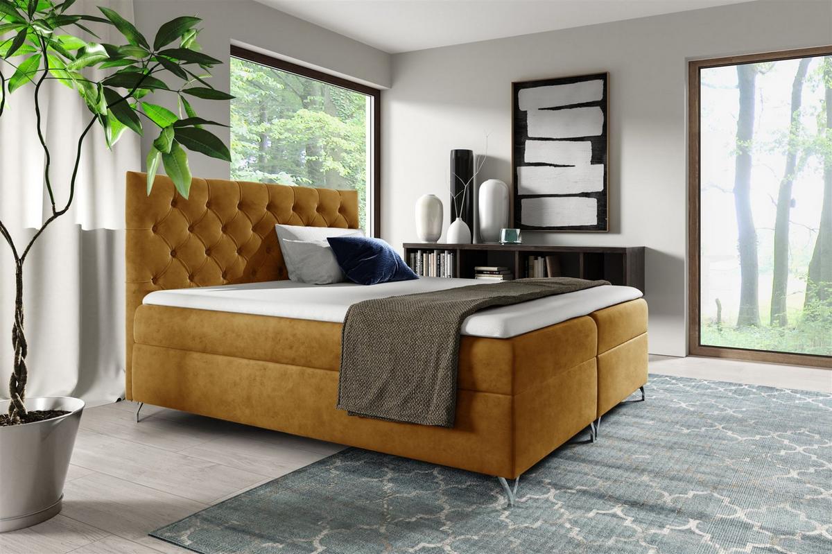 BOXBETT Ambre In Fresh - Currygelb, Holzwerkstoff/Textil (140/200cm) - Fun Möbel