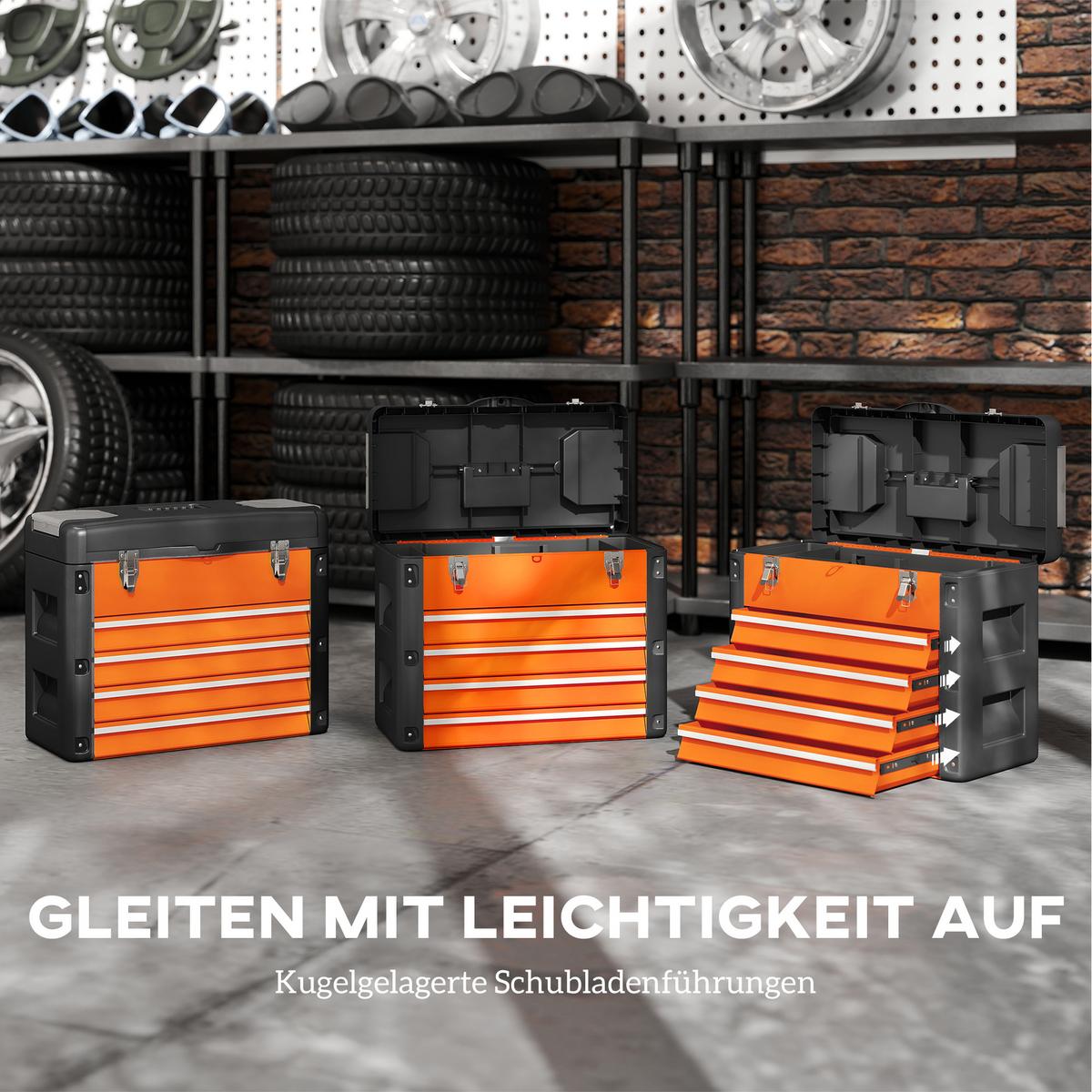 WERKZEUGKISTE leer, 49,7 x 25,3 x 40,7 cm Werkzeugkasten mit 4 Schubladen - Orange, Metall (25.3/40.7/49.7cm) - HOMCOM