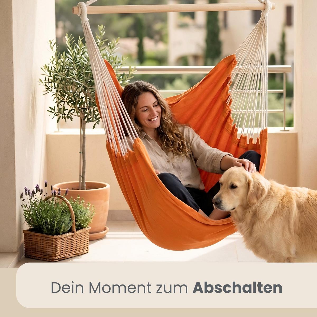 XXL HÄNGESESSEL 185/130 cm Belastbar bis 150 kg Orange - Orange, Textil (130/155/185cm) - Amanka