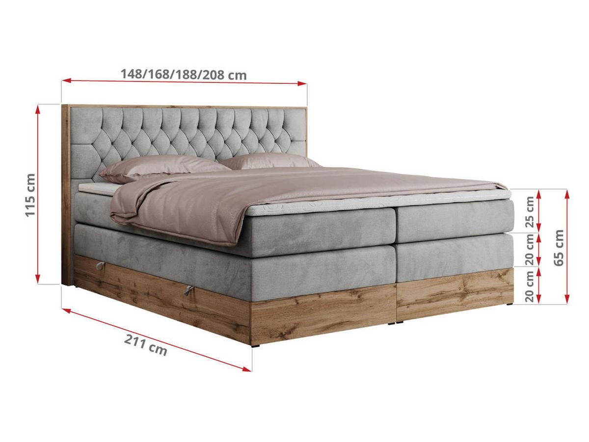 BOXSPRINGBETT AMORE KING 180/200 Hellgrau Velvet - H4 - Hellgrau, Holz/Textil (180/200cm) - MKS