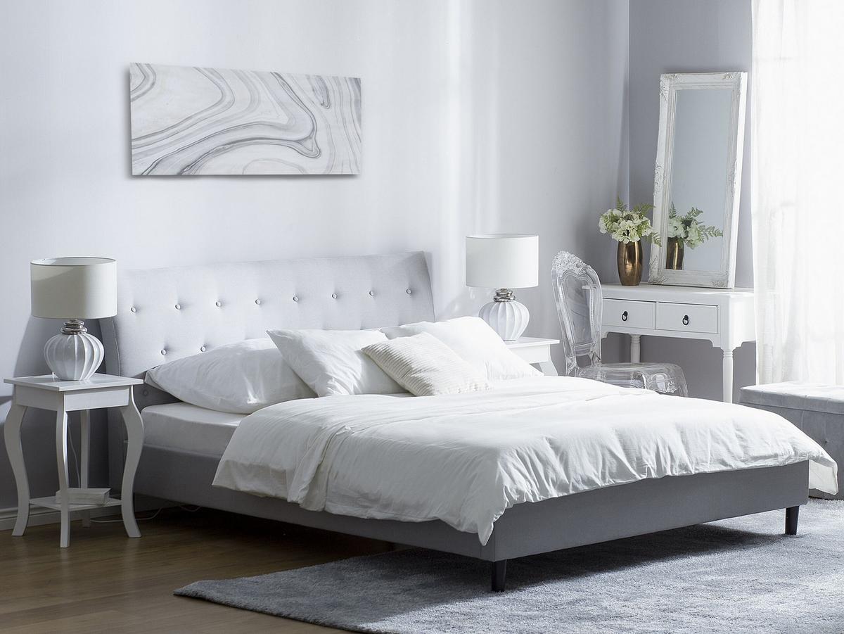 POLSTERBETT mit Lattenrost 180x200 cm Grau Saverne - Hellgrau, Textil (180/200cm) - Beliani