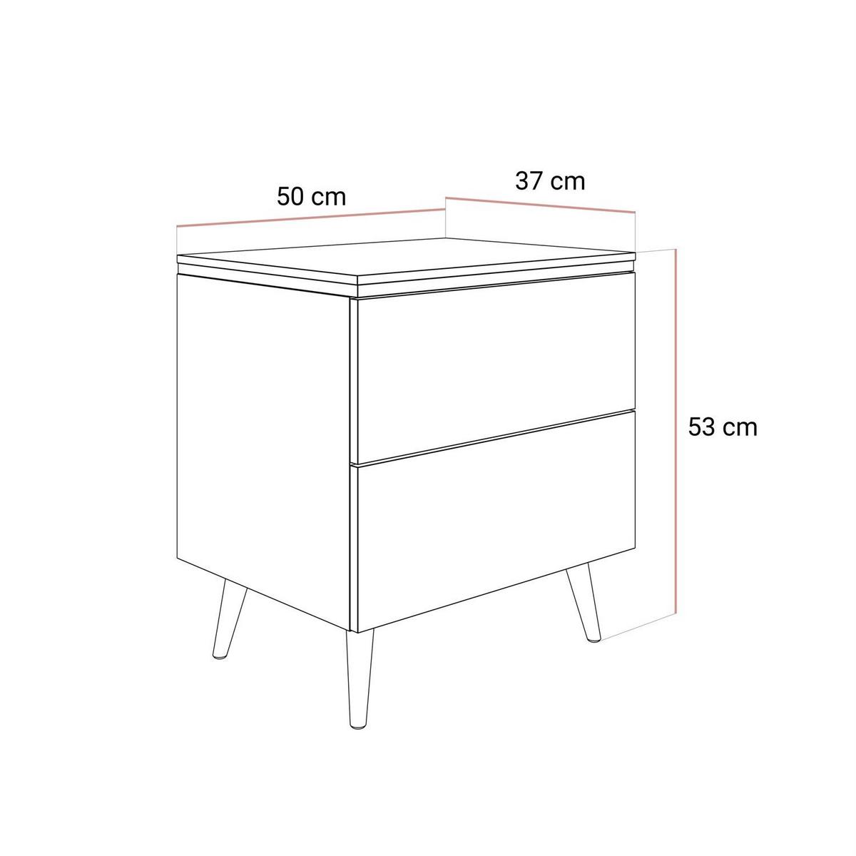 NACHTTISCH AURORA II SILVER Hochglanz Weiß mit LED-Beleuchtung – mit schrägen verchromten Beinen - Weiß Hochglanz, Holzwerkstoff (50/53/37cm) - Lookway