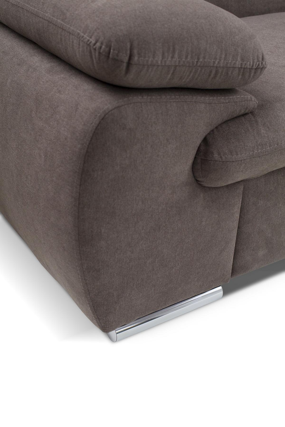 ECKSOFA SACRO Braun Plüsch-Stoff mit Schlaffunktion - Braun, Holz (271/221cm) - MASSENO