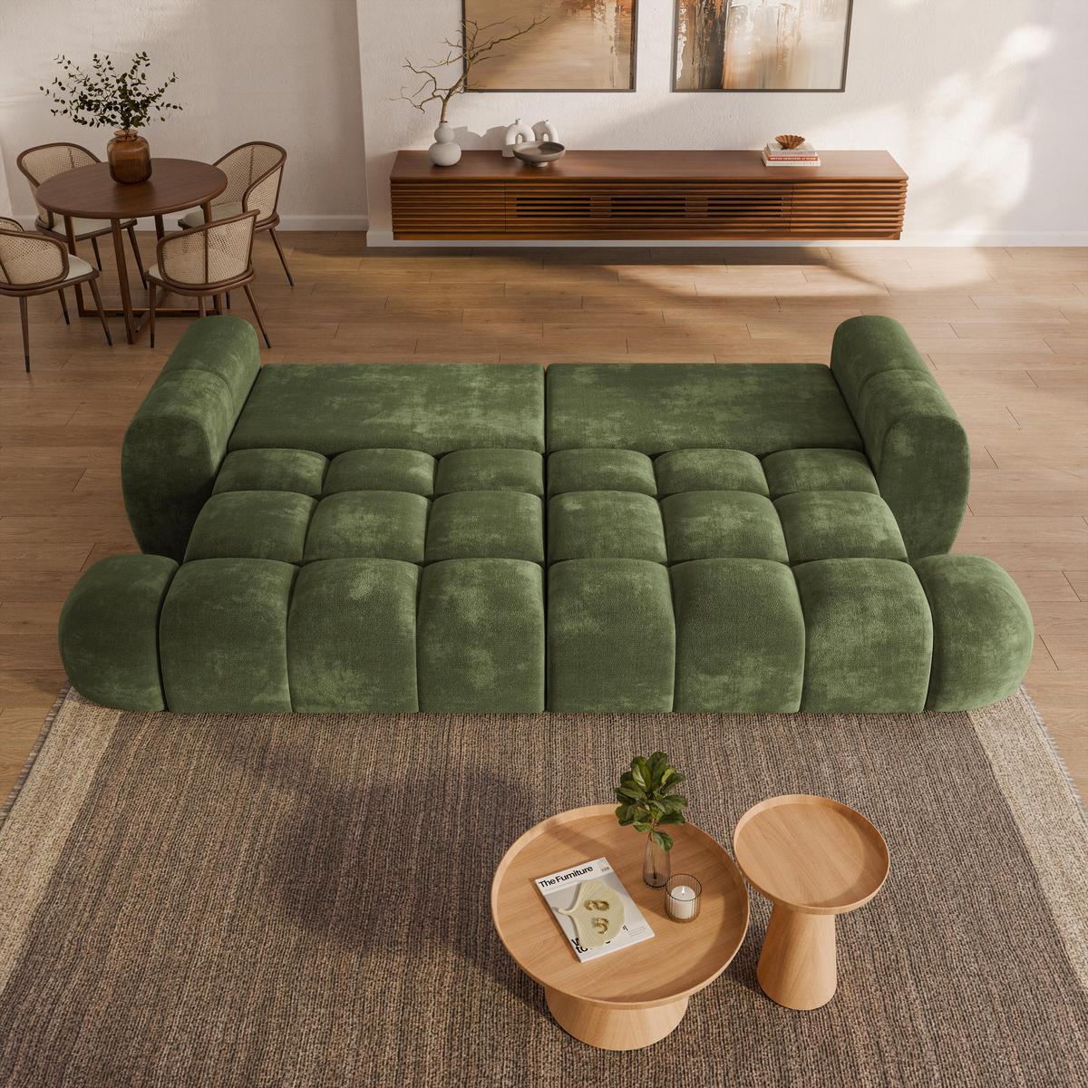 BETTSOFA DAFNE Grün Chenille-Stoff mit Schlaffunktion - Grün, Textil (300/88/113cm) - MASSENO
