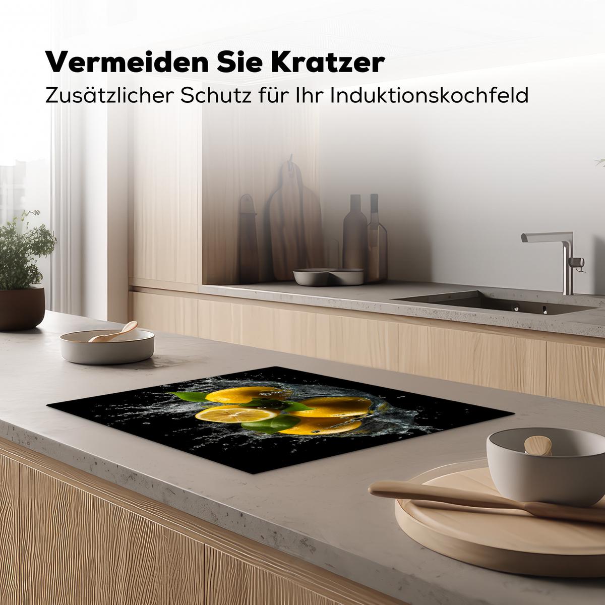HERDABDECKPLATTE Zitrone - Obst - Gelb - Schwarz Herdabdeckung Induktionsfeld 65x52 cm - Gelb, Kunststoff (65/52/0.2cm) - MuchoWow
