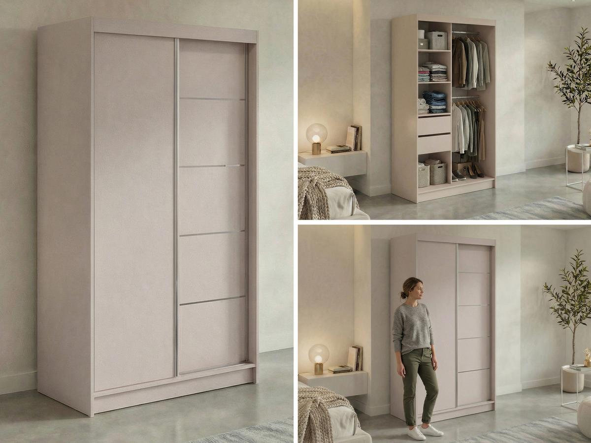 SCHWEBETÜRENSCHRANK mit Schubladen 120 - MACEDONIA - Kaschmir - Kaschmir/Alufarben, Holzwerkstoff/Metall (120/216/61cm) - MKS