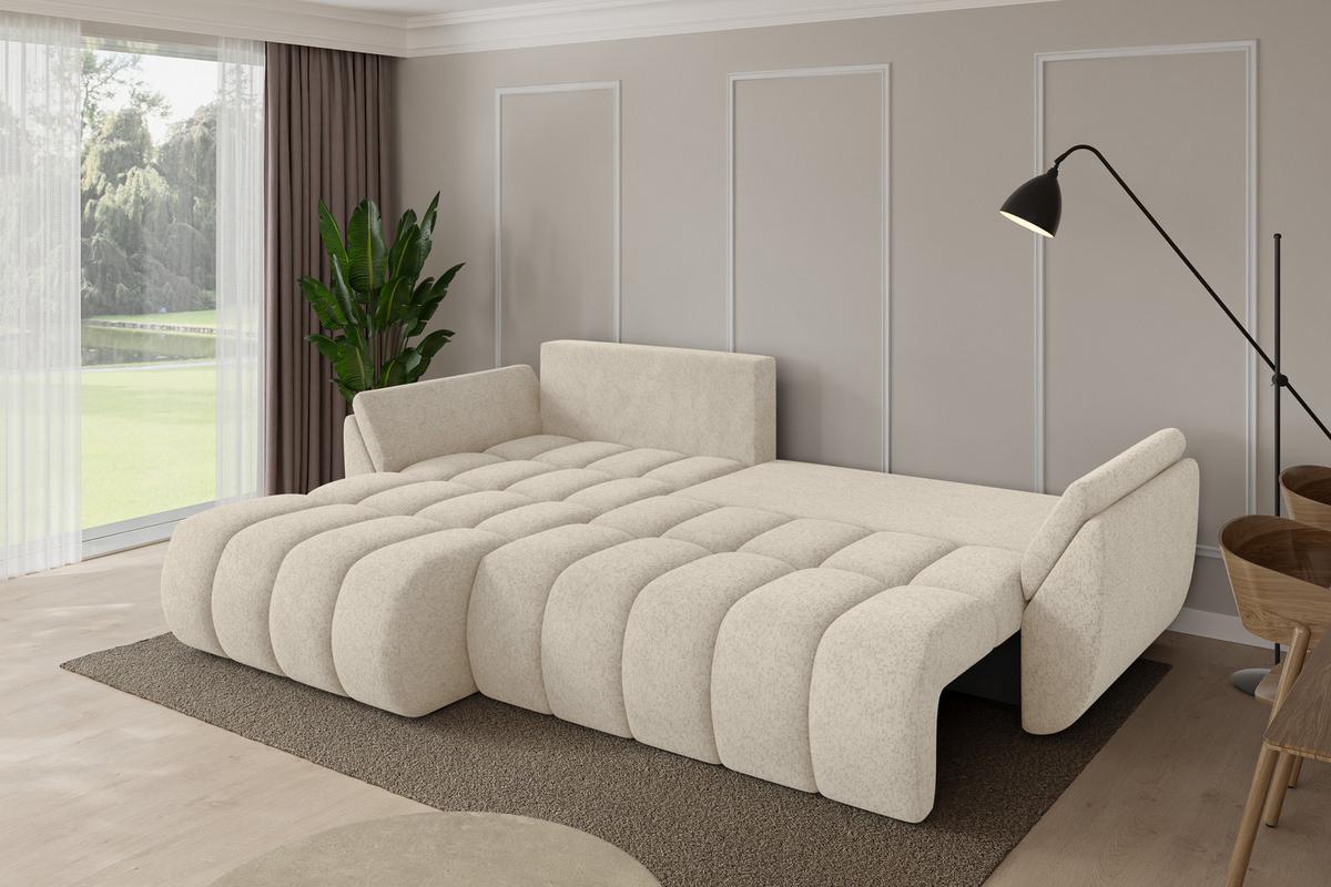 ECKSOFA mit Schlaffunktion Ottomane Links TOKO-L-v1 277x194x86 Creme Velours - Creme/Schwarz, Holzwerkstoff/Kunststoff (277/194cm) - ALTDECOR