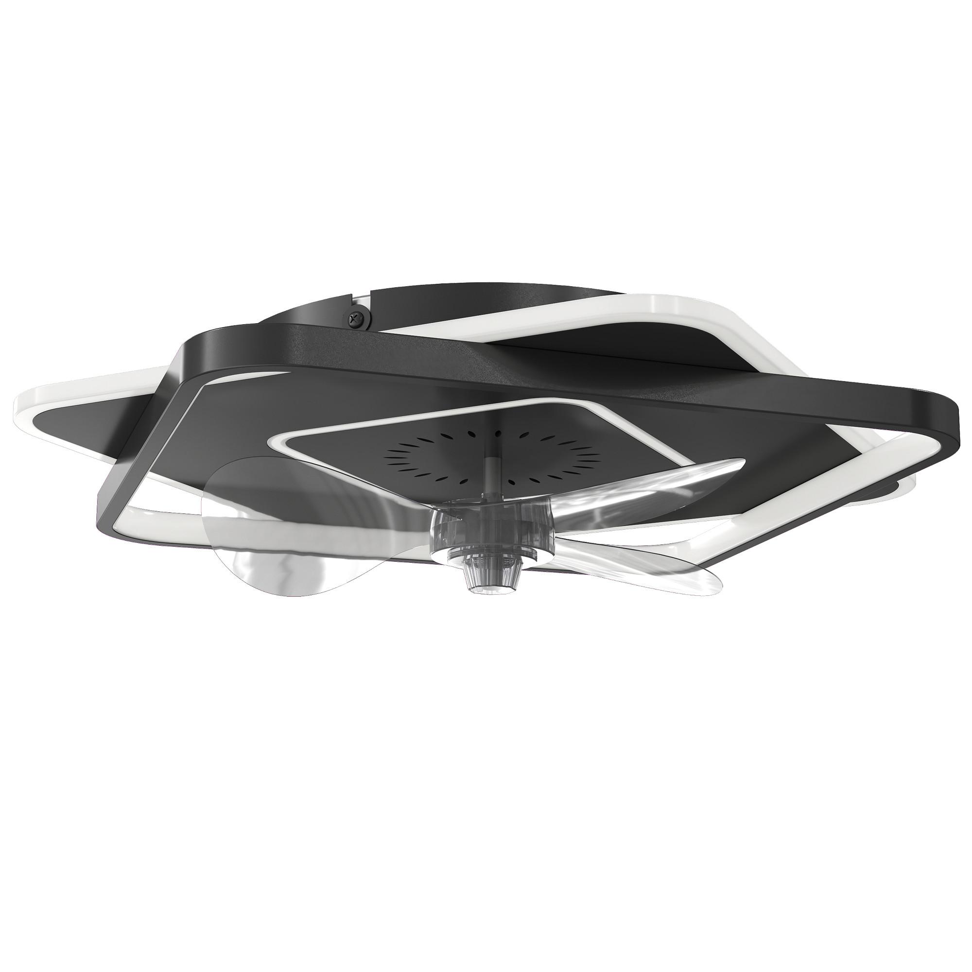DECKENVENTILATOR-MIT-LICHT Stahl Acryl Schwarz - Schwarz, Metall (53/53/12.5cm) - HOMCOM