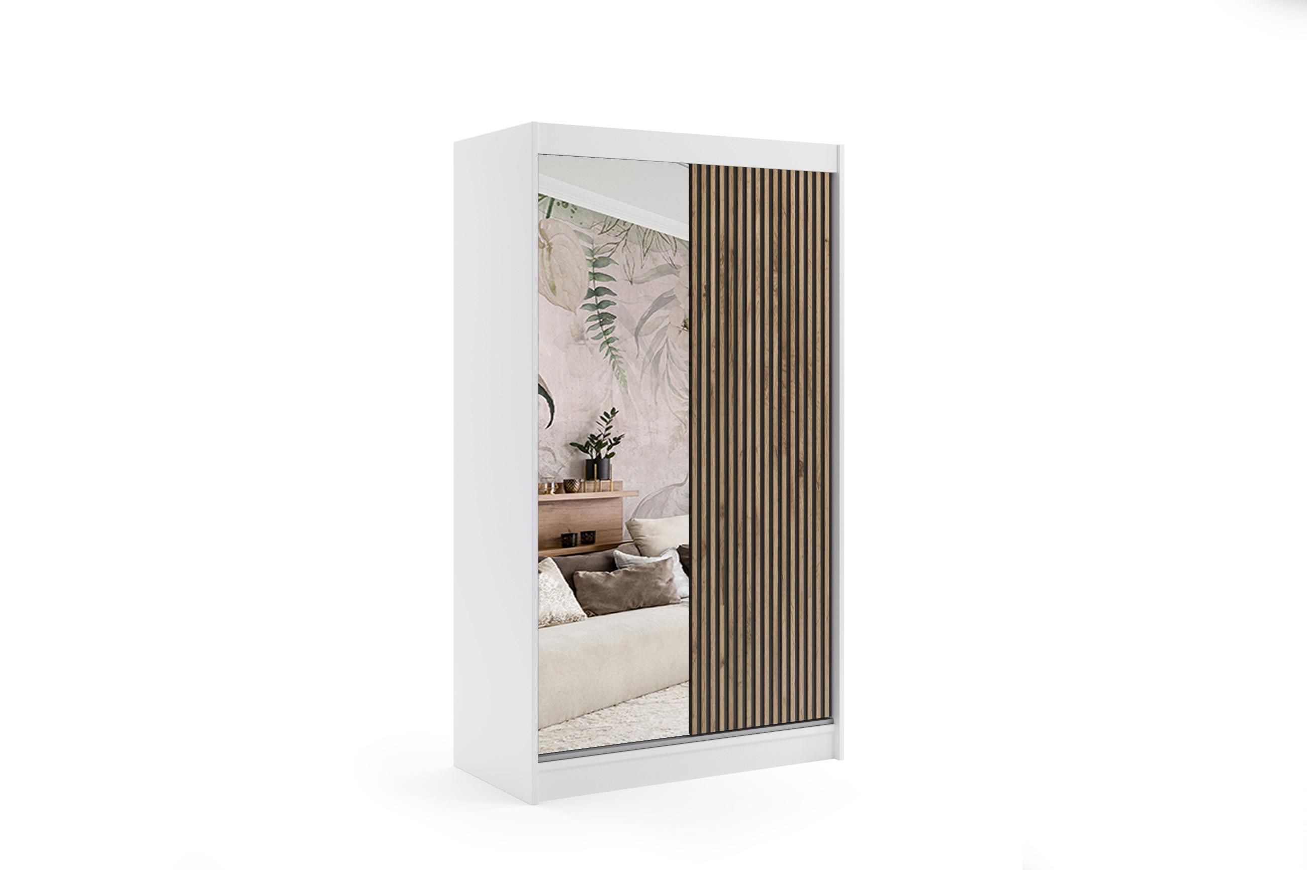 KLEIDERSCHRANK VILAN mit Spiegel/LED - 120 cm - Weiß|Eiche Wotan - Eiche Wotan/Weiß, Holzwerkstoff (120/215/61cm) - ALTDECOR