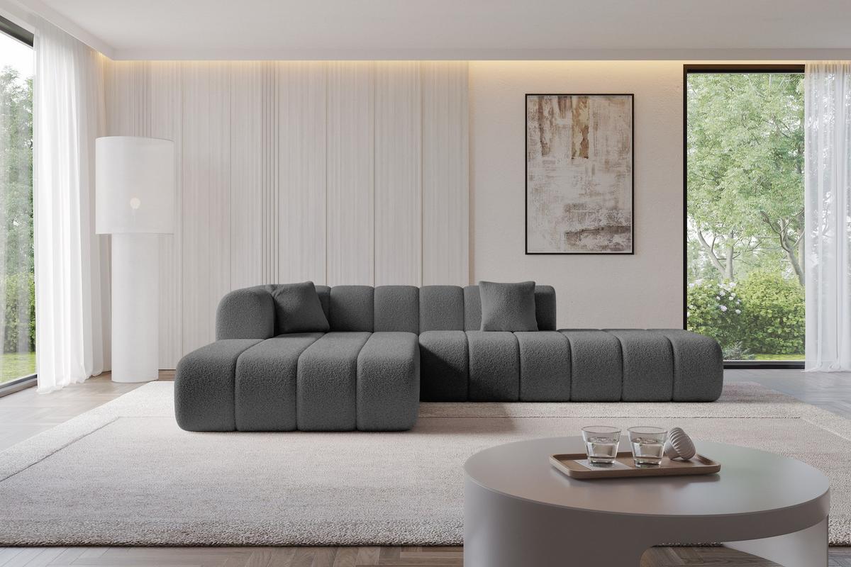ECKSOFA Ottomane Links BILA-L 289x176x71 Grau Bouclé - Schieferfarben/Schwarz, Holzwerkstoff/Kunststoff (176/289cm) - ALTDECOR