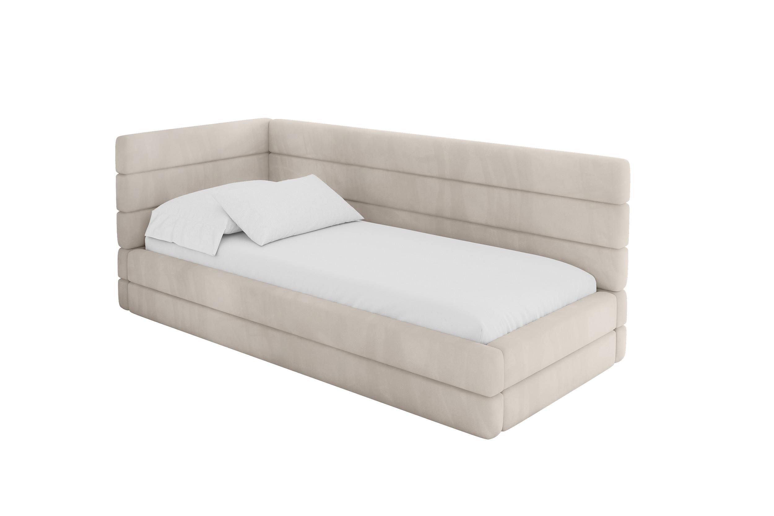 EINZELLBETT Jugendbett mit Bettkasten, Rechts - BEMY 100x200 Beige - Sandfarben, Holzwerkstoff/Textil (100/200cm) - ALTDECOR