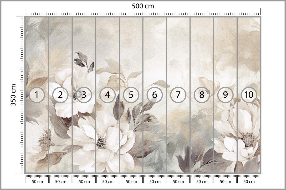 FOTOTAPETE für Schlafzimmer Abstrakte Creme Blumen Aquarell 500x350 - Beige/Braun, Papier (500/350cm) - Muralo