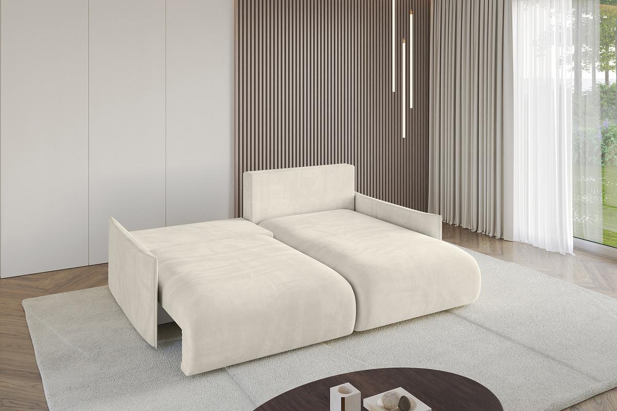 ECKSOFA Ottomane rechts ONESK-L-v1 216x177x72 Ecru Velours - Ecru, Holzwerkstoff/Kunststoff (177/216cm) - ALTDECOR