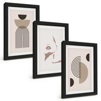 BILDER SET 3er Set - 20x30 cm Schwarzer Rahmen - Abstrakte Formen und Gesicht - Schwarz, Kunststoff (20/30cm) - TULUP