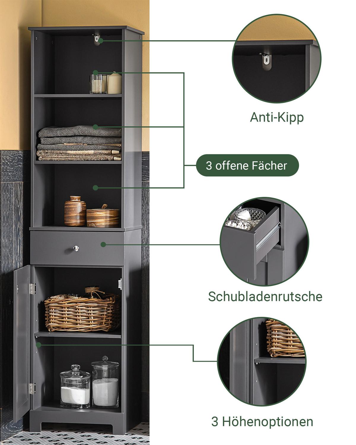 HOCHSCHRANK Dunkelgrau - Grau, Holzwerkstoff (40/161/35cm) - SoBuy