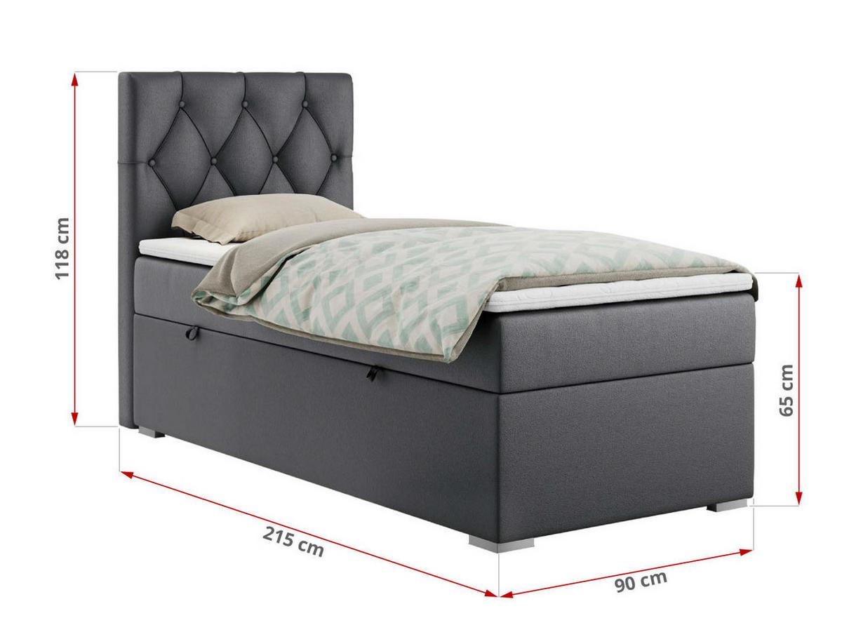 BOXBETT ALDA 90/200 Dunkelgrau Kunstleder - H3 - Rechts Seite - Dunkelgrau, Holz/Textil (90/200cm) - MKS