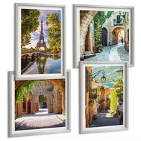 BILDER SET 4er Set - 50x50 cm & 40x60 cm Silberner Rahmen - Eiffels Straßenarchitektur - Silberfarben, Kunststoff (50/50cm) - TULUP