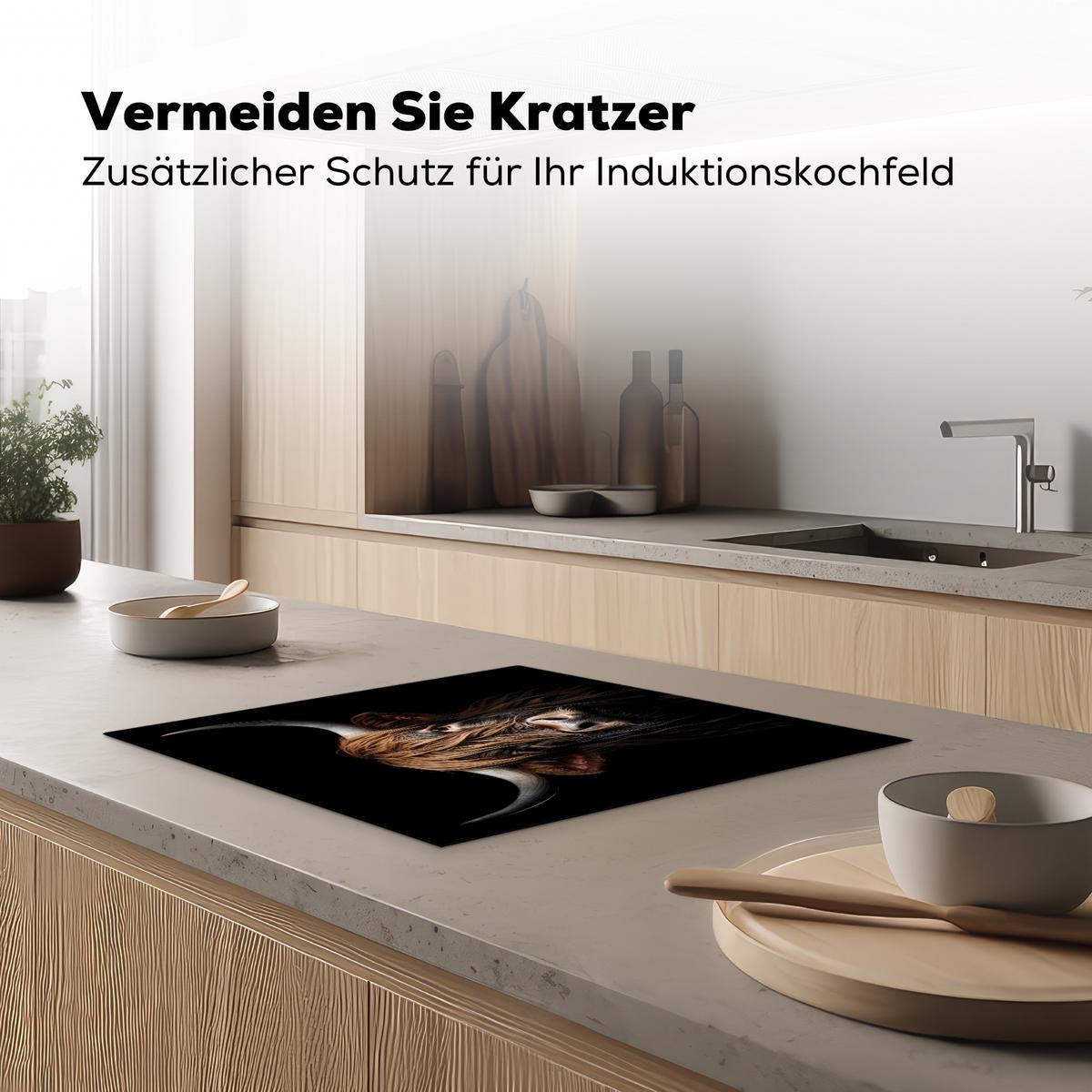 HERDABDECKPLATTE Schottischer Highlander - Porträt - Schwarz - Tier Abdeckung Ceranfeld 57.6x51.6 cm - Braun, Kunststoff (57.6/51.6/0.2cm) - MuchoWow