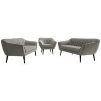 SITZGARNITUR PIRS 3+3+1 - Grau Strukture - Schwarze Beine - Platinfarben/Schwarz, Holzwerkstoff/Textil (180/75/74cm) - MKS