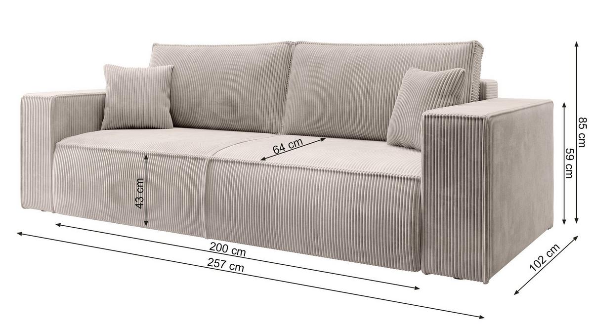SOFA FARESE Dunkelgrau mit Cordbezug - Dunkelgrau, Textil/Metall (257/85/102cm) - Selsey