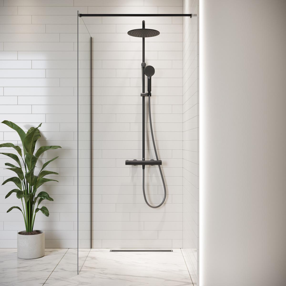 DUSCHWAND Florida - 80 x 200 cm - Schwarz - Walk-In Duschabtrennung aus Sicherheitsglas - Schwarz, Glas (80/200cm) - Badplaats