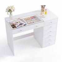 KONSOLENTISCH mit Beleuchtung LED 8 Schubladen Weiβ 120/55/81 CM - Weiß, Glas/Holzwerkstoff (55/120/81cm) - VANITII