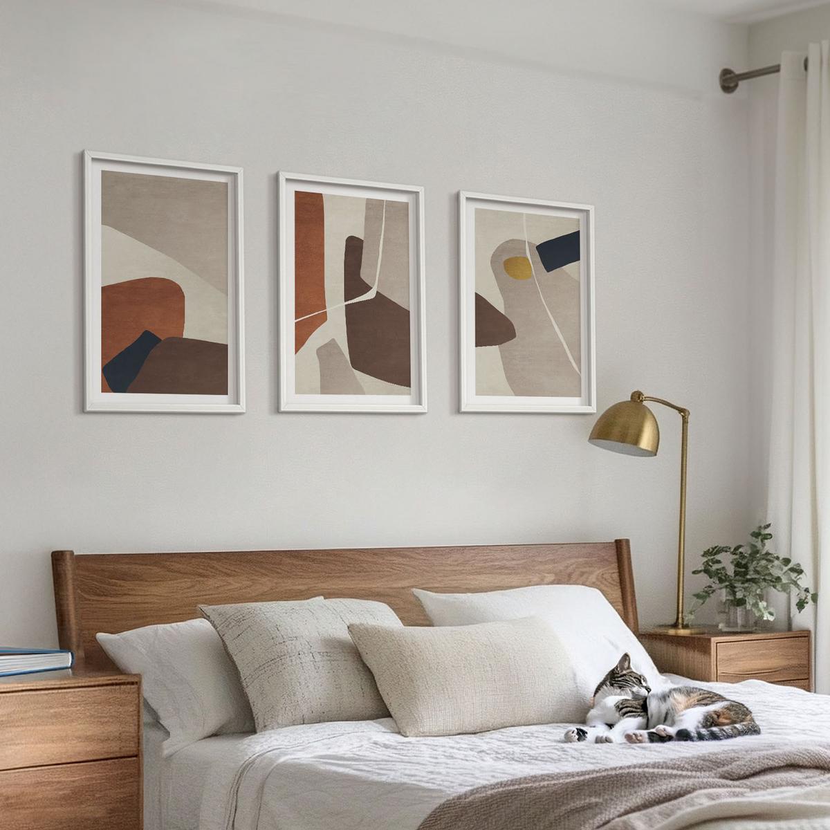 BILDER SET 3er Set - 40x60 cm Weißer Rahmen - Abstrakte Boho-Malerei - Weiß, Kunststoff (40/60cm) - TULUP