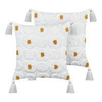 DEKOKISSEN 2er-Set Weiß 45/45 cm Azalia - Gelb/Weiß, Textil (45/45cm) - Beliani