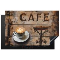 HERDABDECKPLATTE Cafe - Holz - Kaffee - Regale Induktionsmatte 81x52 cm - Schwarz, Kunststoff (81/52/0.2cm) - MuchoWow