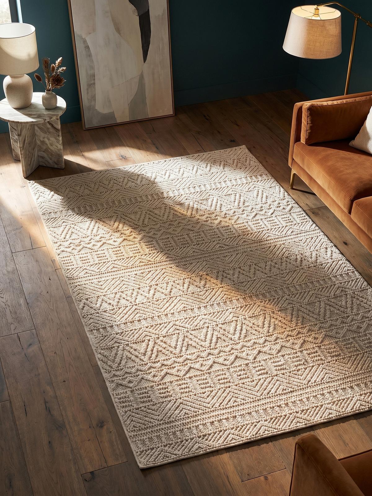 TEPPICH Flachgewebe LANGAU in Creme, mit Ethno-Streifen, 160 x 230 cm - Creme, Textil (160/230cm) - KADIMA DESIGN