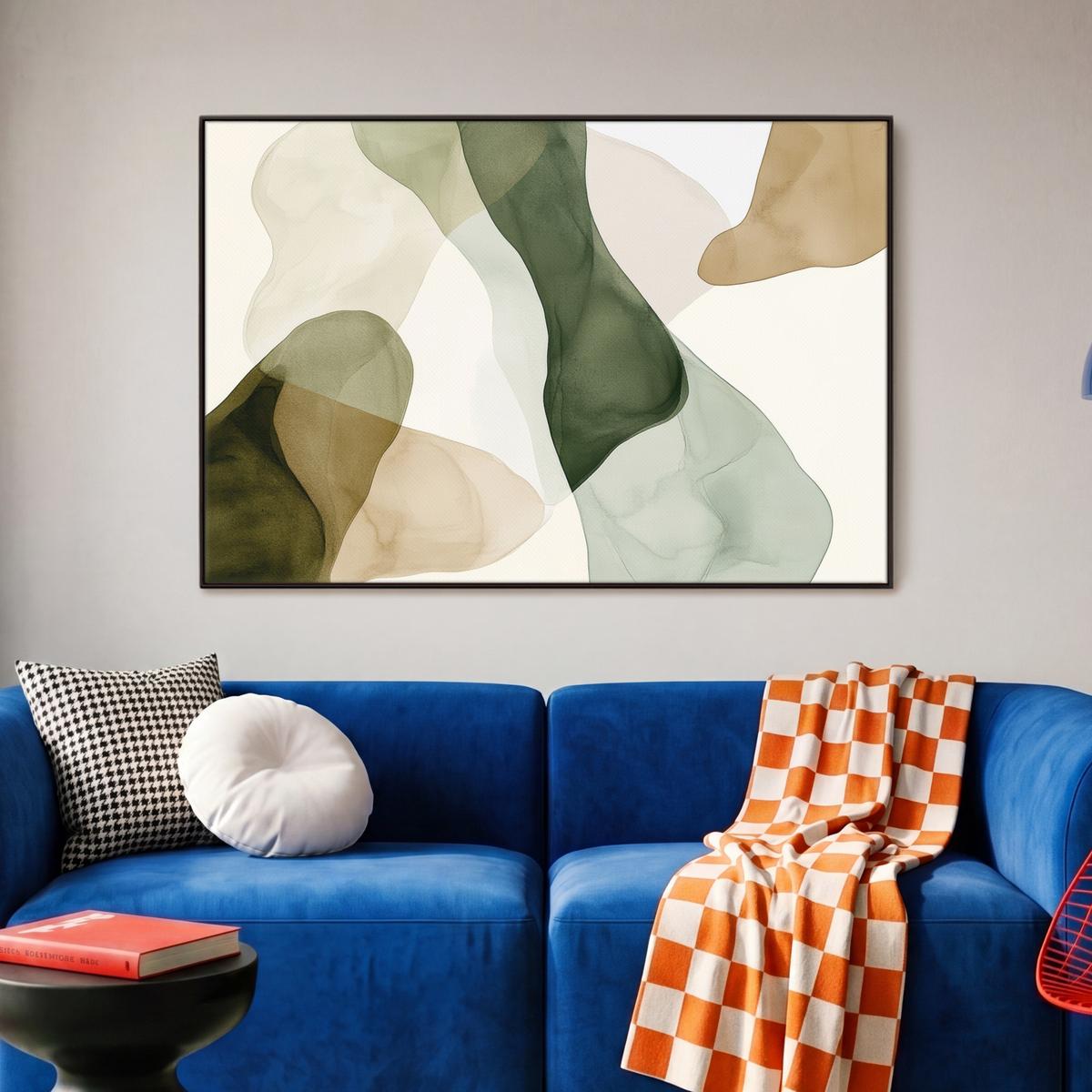 LEINWAND Bilder mit Rahmen - Japandi - Abstrakt - Grün - 90x60 - Salbeigrün, Textil (90/60cm) - MuchoWow