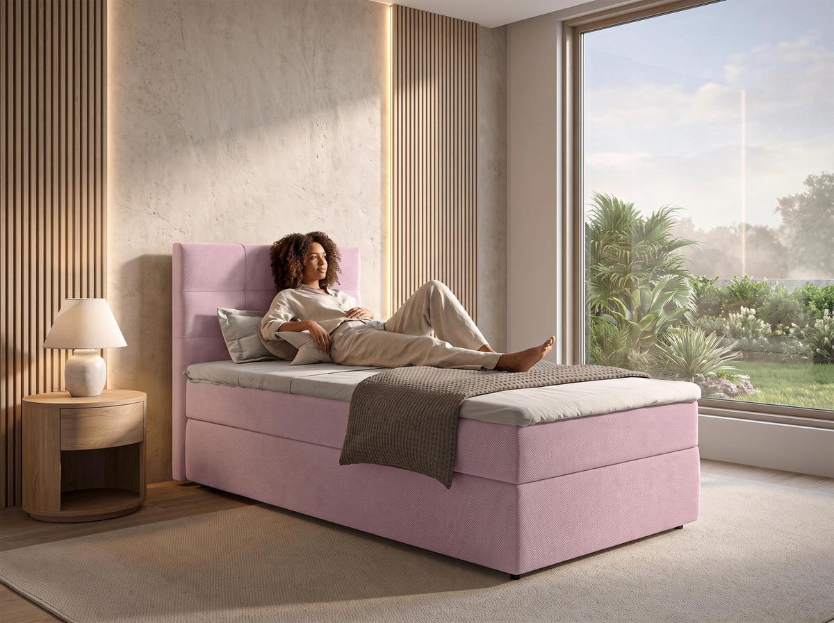 BOXBETT SAKARYA 80x200 cm mit Bettkasten und Matratze - Rosa + TOPPER - Schwarz/Rosa, Holz/Holzwerkstoff (80/200cm) - AX Living