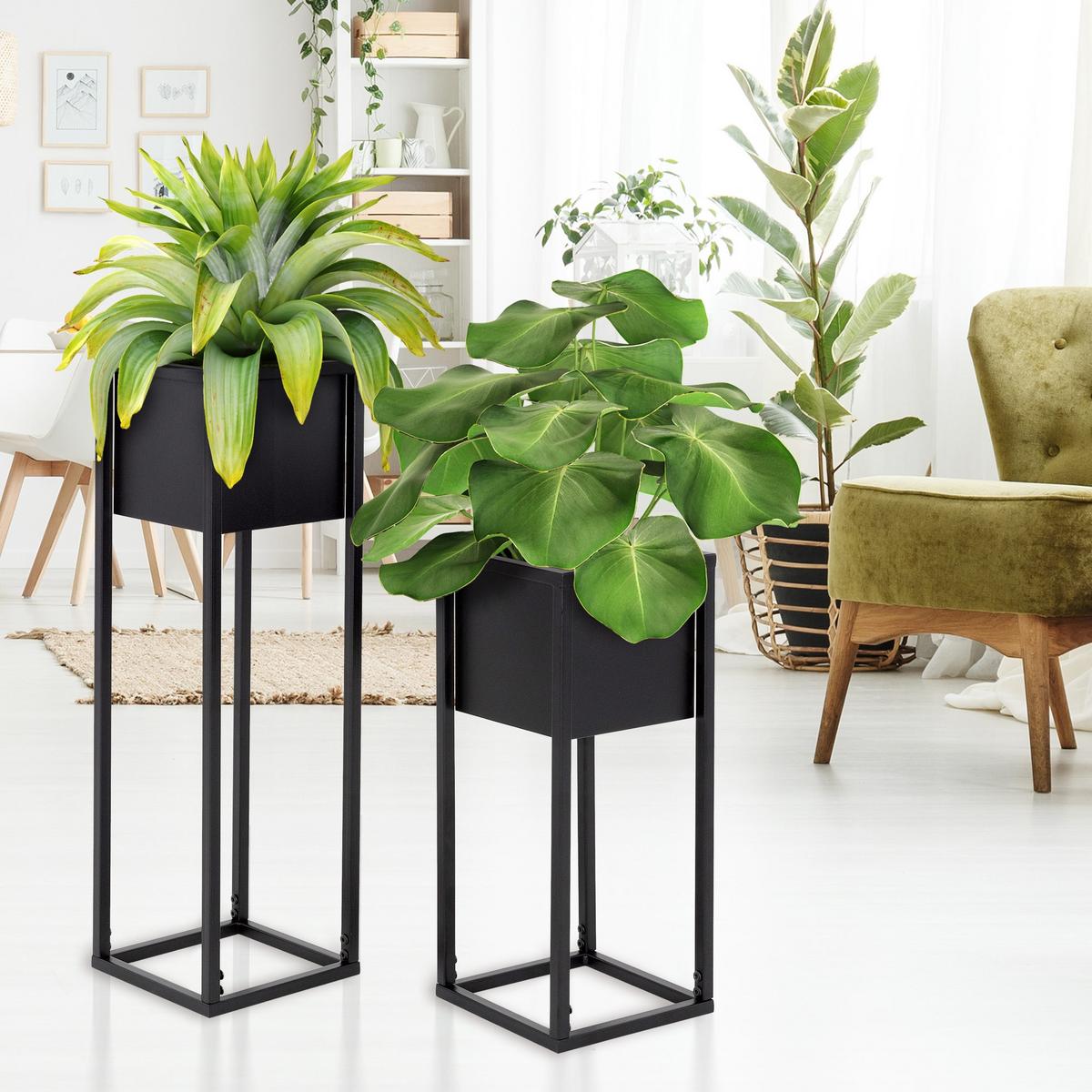 BLUMENSTÄNDER im 2er Set Schwarz 21 x 50/70 x 21 cm aus Metall - Schwarz, Metall (70/21/70cm) - ML-DESIGN
