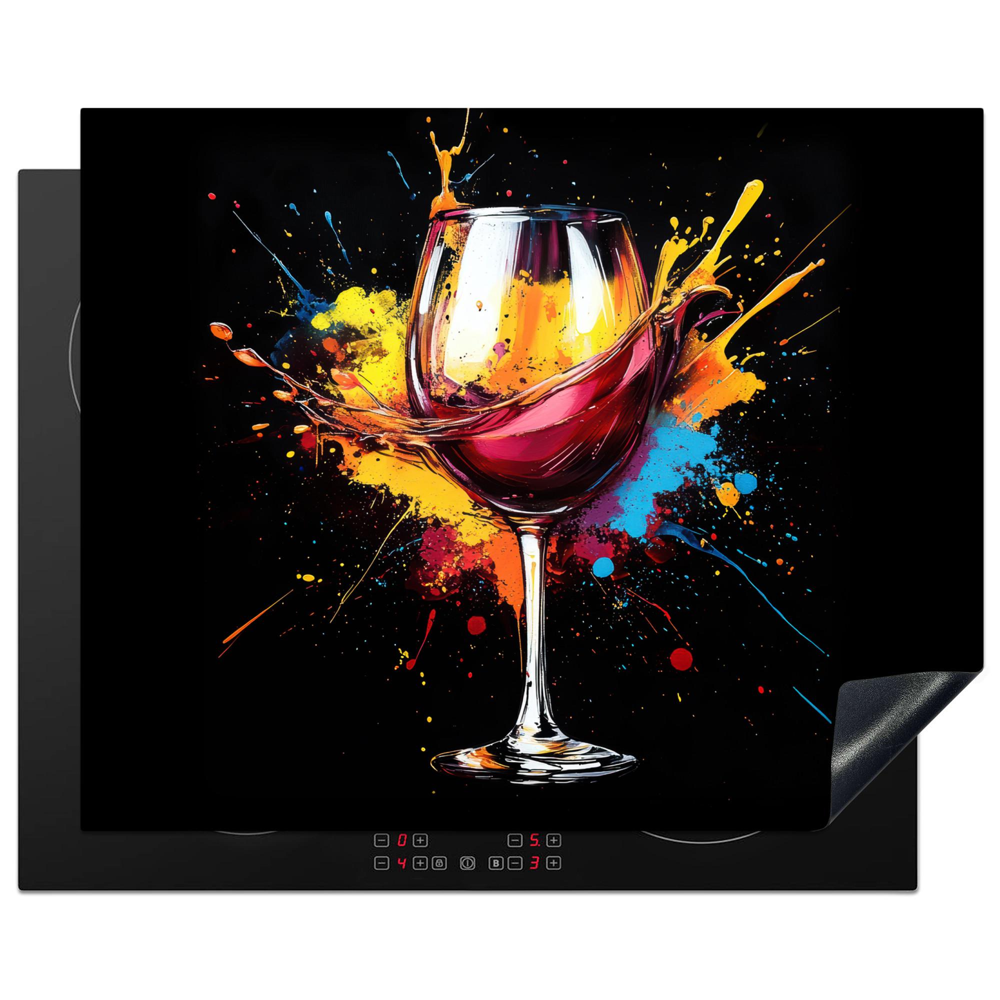 HERDABDECKPLATTE Wein - Glas - Graffiti - Getränk - Rot - Farbe Herdabdeckung Induktionsfeld 65x52 cm - Weinrot, Kunststoff (65/52/0.2cm) - MuchoWow