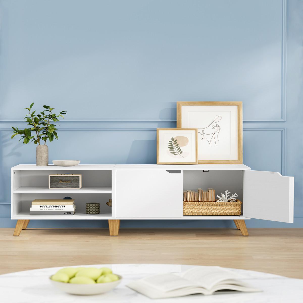 TV-MÖBEL 2 Fächer und 2 Türen weiß - L140 cm - Weiß, Holzwerkstoff (46.8/40/45cm) - Calicosy