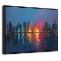 LEINWAND Bilder mit Rahmen - Skyline - Pinselstriche - Dunkelblau - Leuchtend - 40x30 - Blau, Textil (40/30cm) - MuchoWow