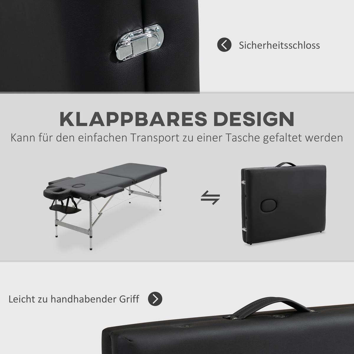 MASSAGELIEGE klappbar Massagebett max. 130 kg Belastbar Kunstleder, Schwarz - Schwarz, Metall (70/82/185cm) - HOMCOM